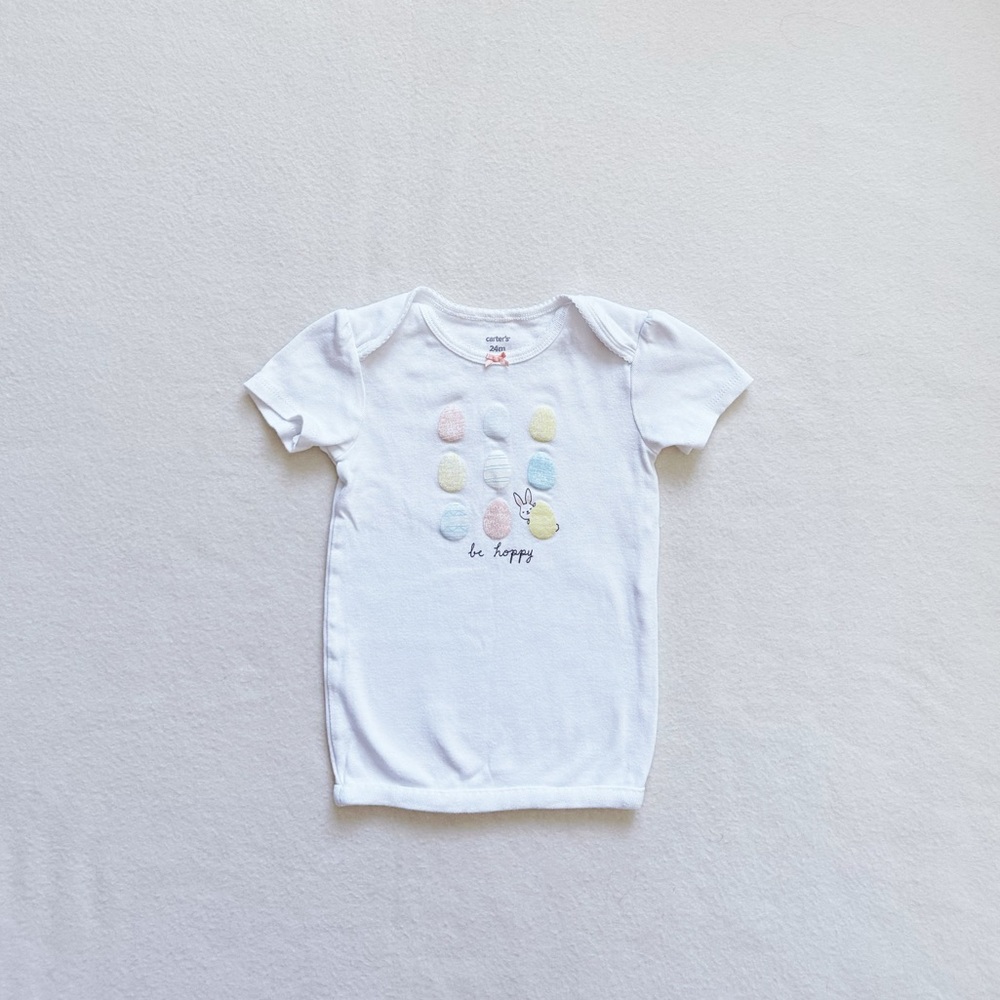 5/$18 Carter’s 24M White Easter Bunny Eggs Be Hoppy Short Sleeve Onesie Bodysuit